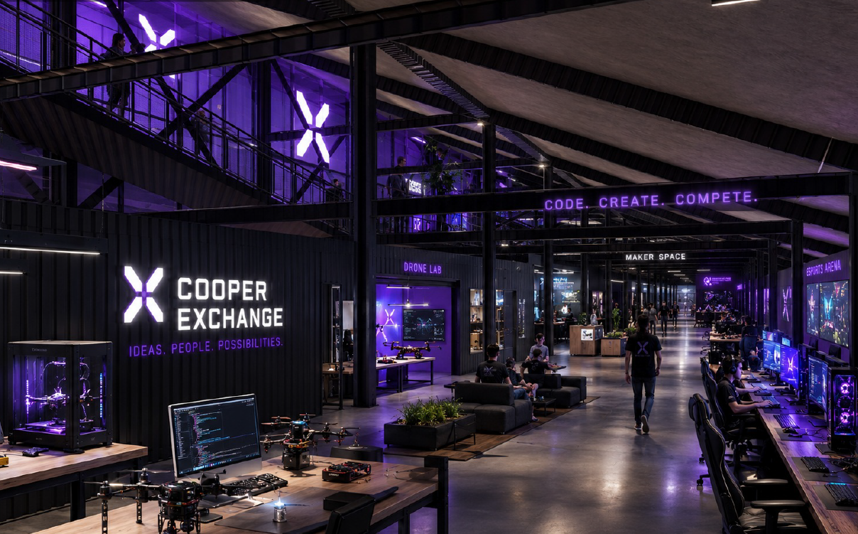 Interior maker and esports concourse at Cooper Xchange